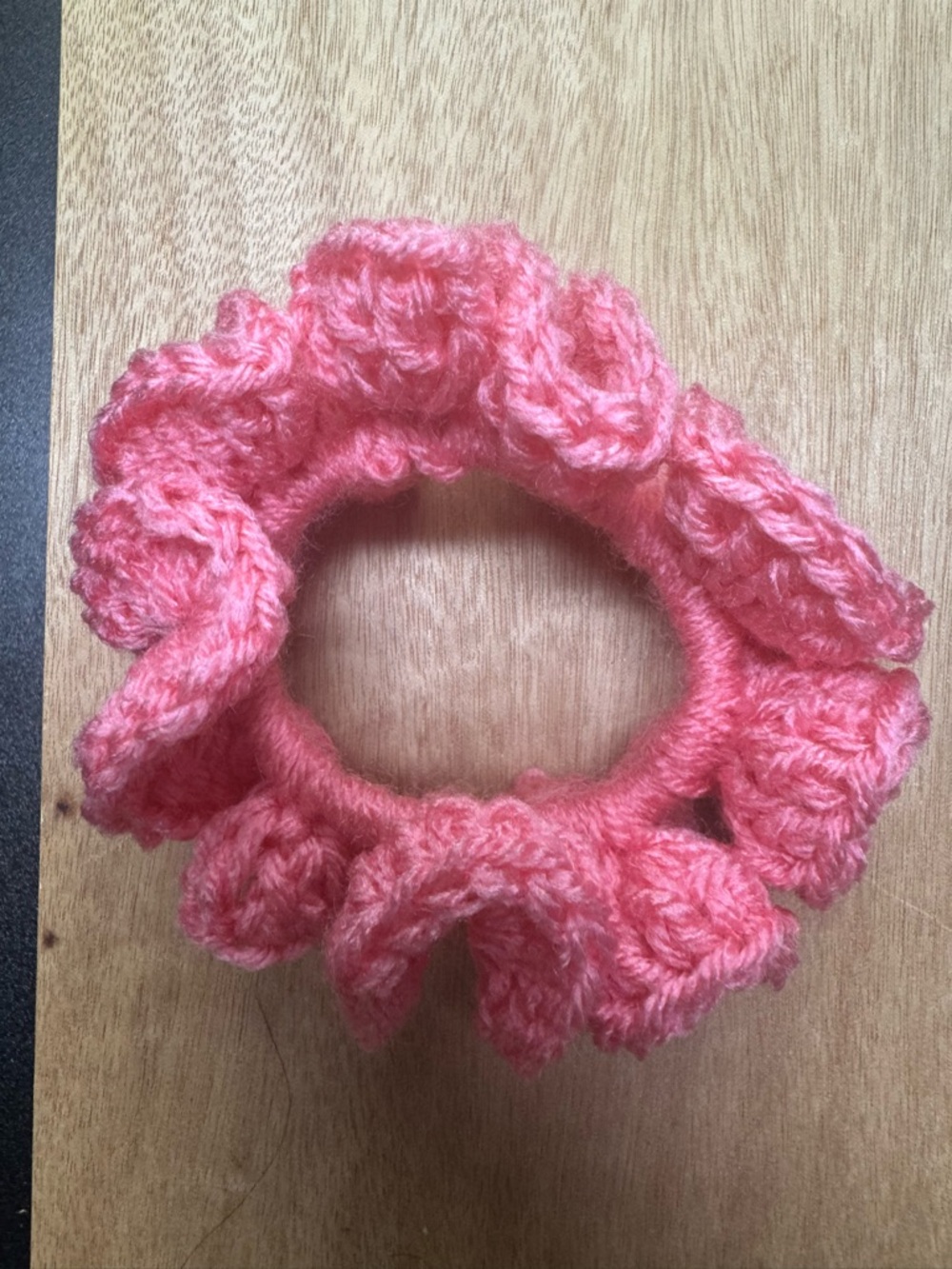 Handmade Pink Crochet Ruffle Scrunchie - Women’s Hair Accessory